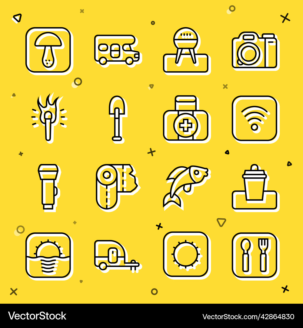 Set line fork and spoon trash can wi-fi wireless Vector Image