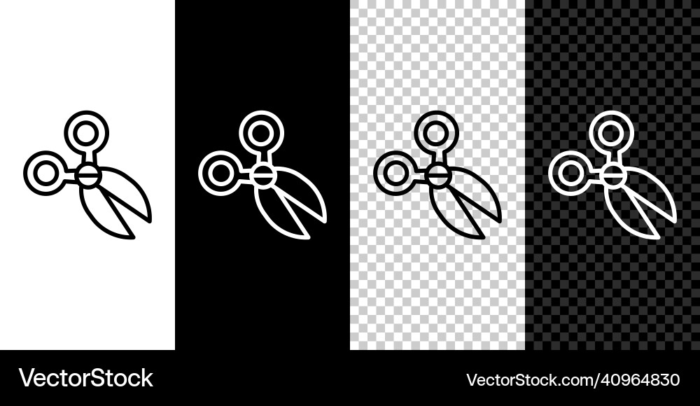Set line scissors icon isolated on black and white Vector Image