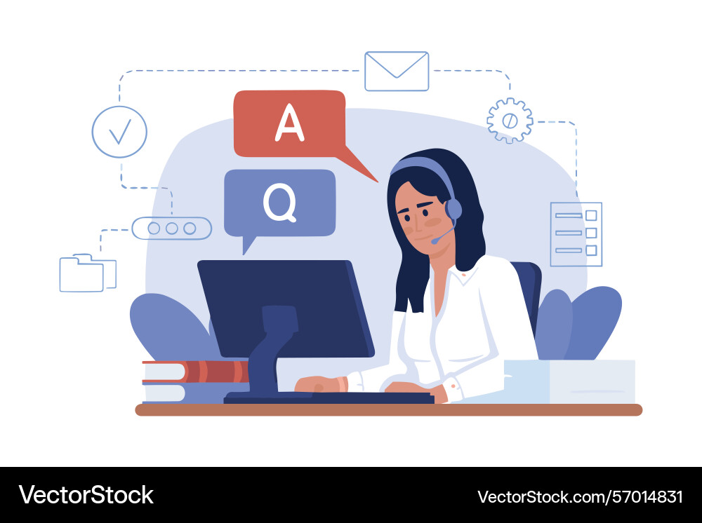 Customer support agent working on computer Customer support agent working on computer vector image