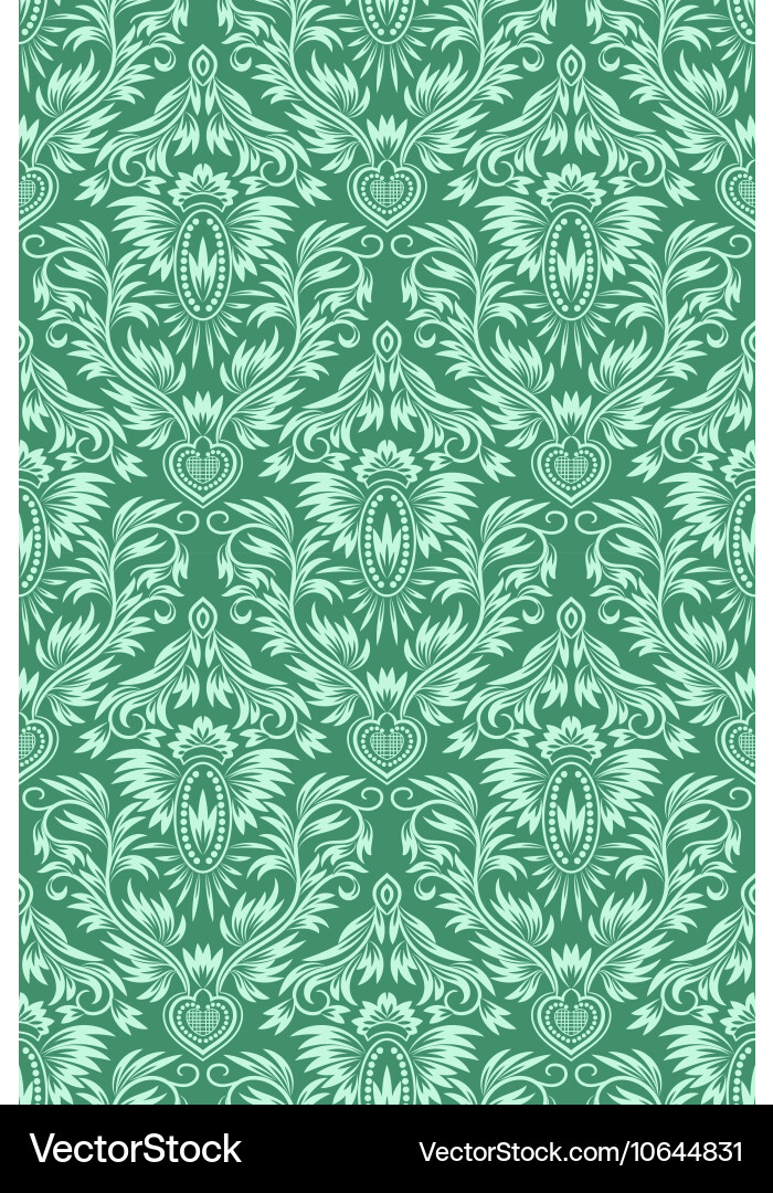 Damask seamless pattern repeating background green vector image