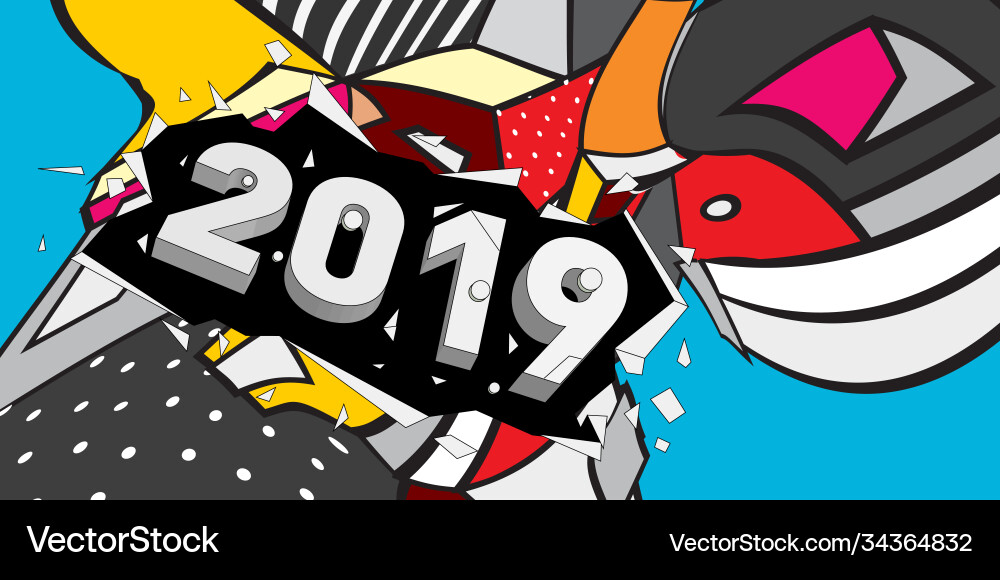2019 new year text with colorful abstract Vector Image