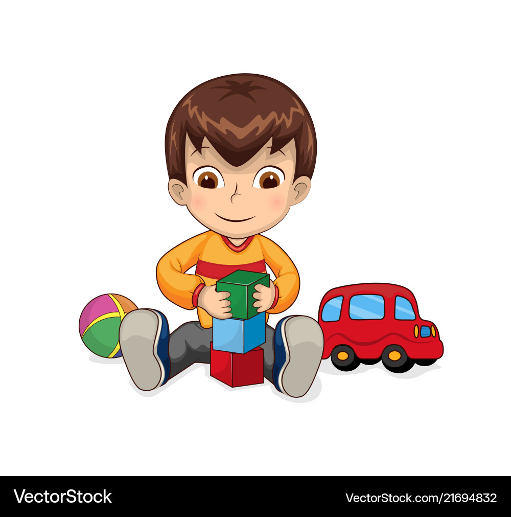 Child Playing with Building Blocks vector image