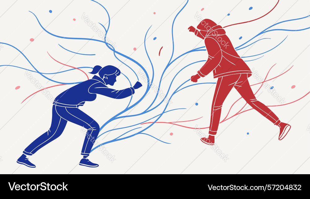 Dynamic interaction between two figures in motion vector image