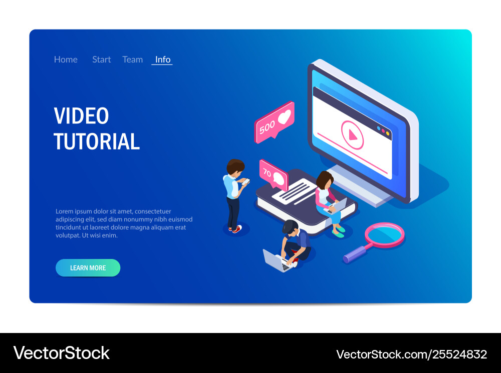 Isometric online learning concept video tutorials Isometric online learning concept video tutorials vector image