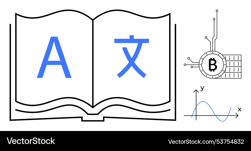 Open book with alphabet and blockchain technology Open book with alphabet and blockchain technology vector image