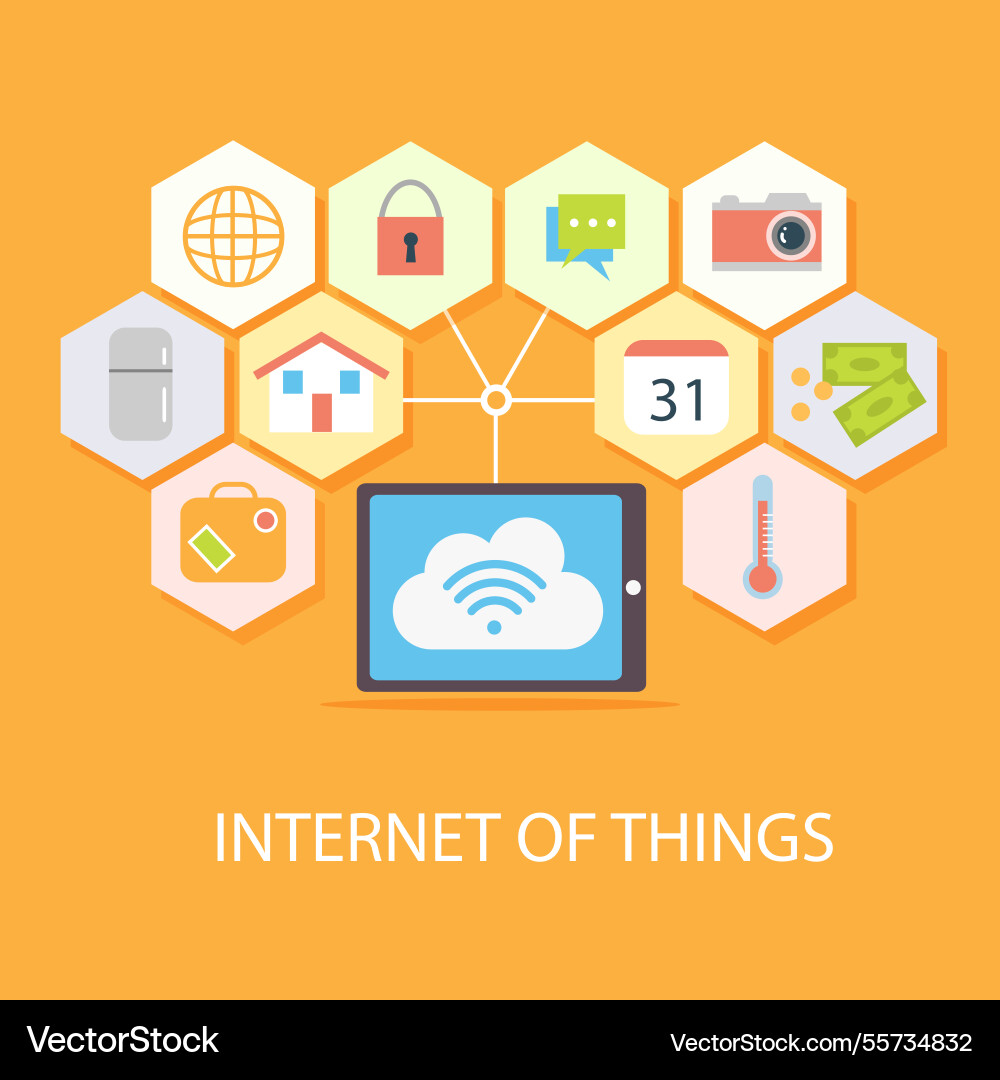 Yellow background with device and other elements Vector Image