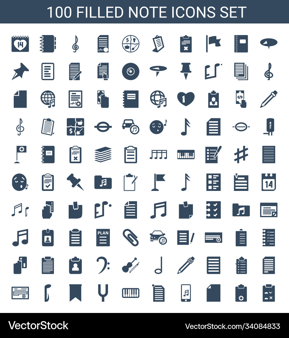 100 note icons Royalty Free Vector Image - VectorStock