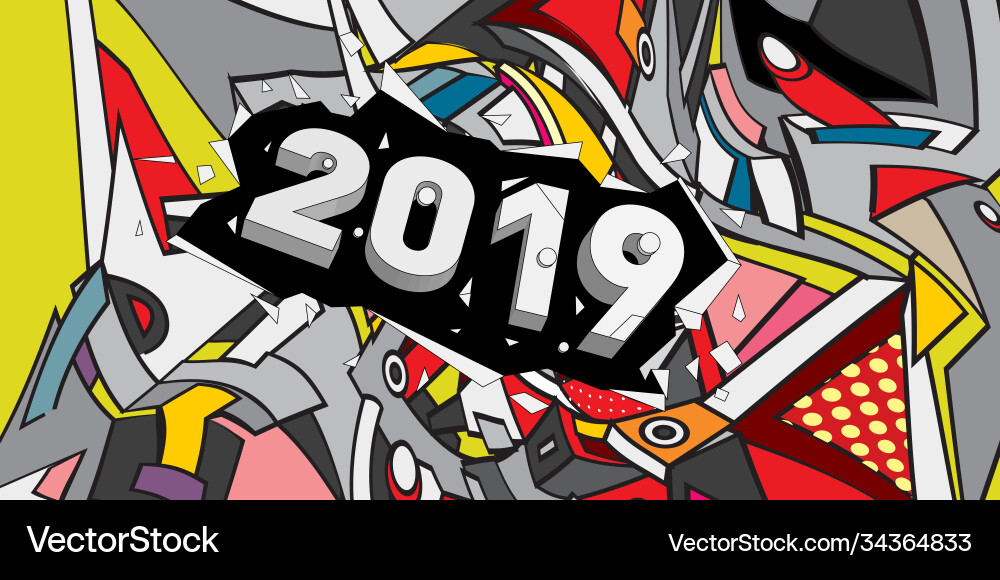 2019 new year text with colorful abstract 2019 new year text with colorful abstract Vector Image
