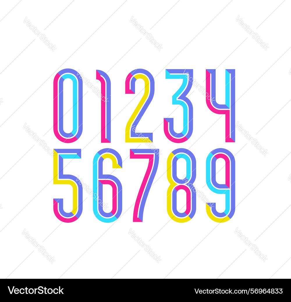 3d colorful numbers set from chiseled block vector image