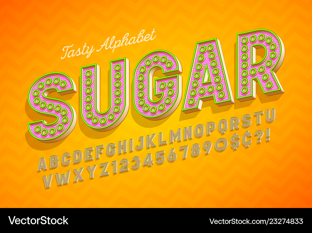 Comical tasty 3d display font design alphabet vector image