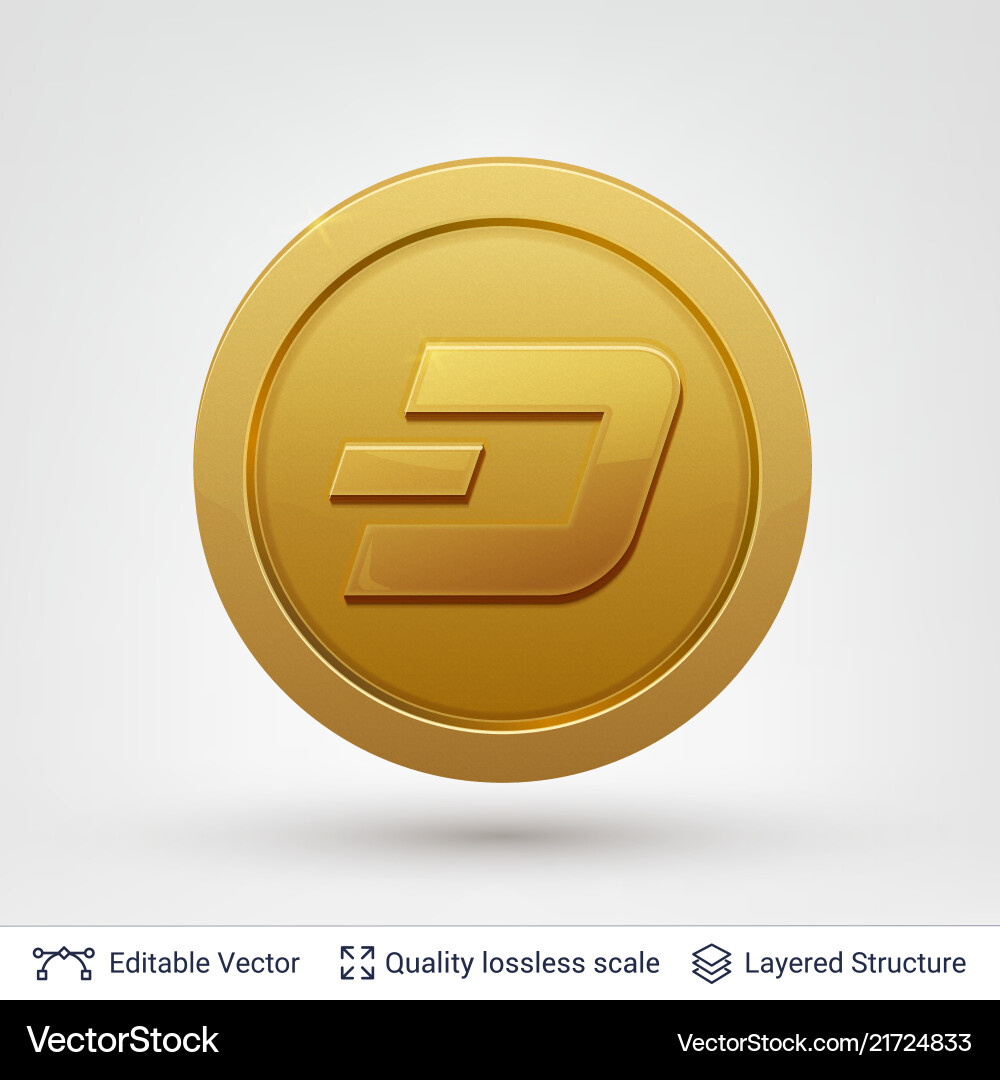 Dash symbol on round coin with drop shadow Dash symbol on round coin with drop shadow vector image