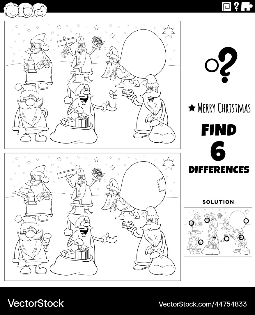 Differences game with santa clauses characters Differences game with santa clauses characters vector image