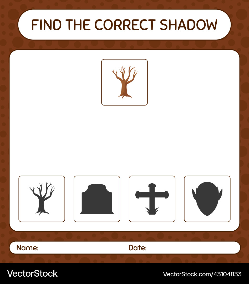 Find the correct shadows game with tree worksheet Find the correct shadows game with tree worksheet vector image