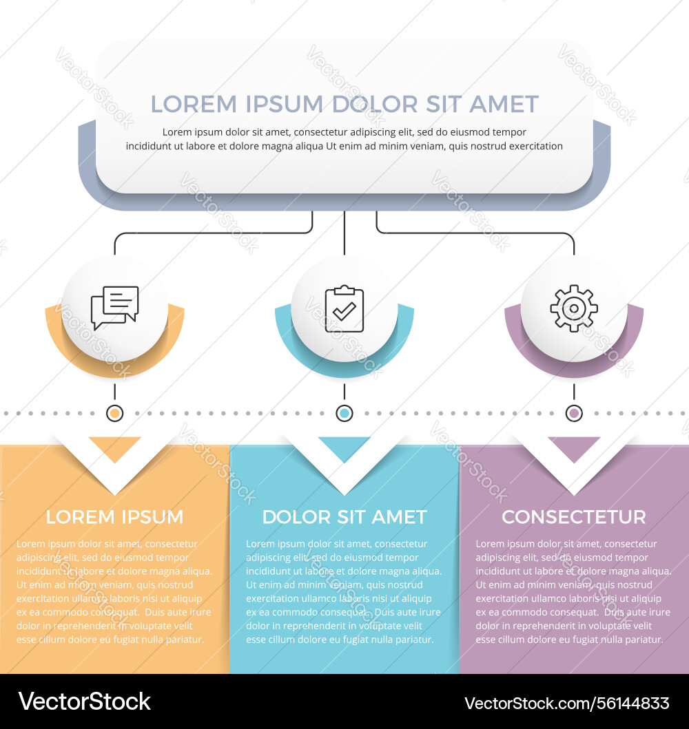 Flow chart with 3 elements Flow chart with 3 elements Vector Image