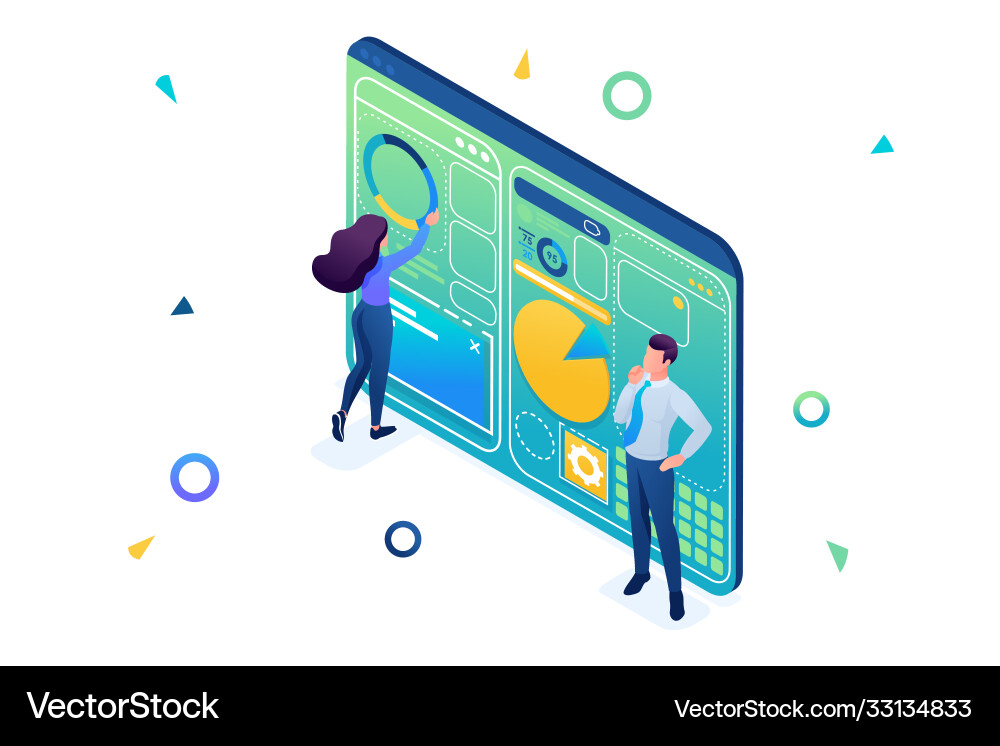 Isometric Dashboard Creation Team vector image