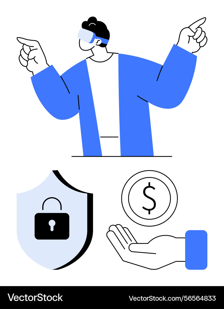 Man using vr headset with security shield hand Man using vr headset with security shield hand vector image