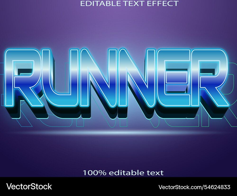 Runner editable text effect 3d emboss neon style Runner editable text effect 3d emboss neon style vector image