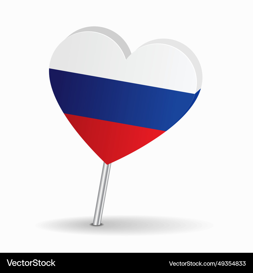 Russian flag heart-shaped map pointer layout Russian flag heart-shaped map pointer layout vector image
