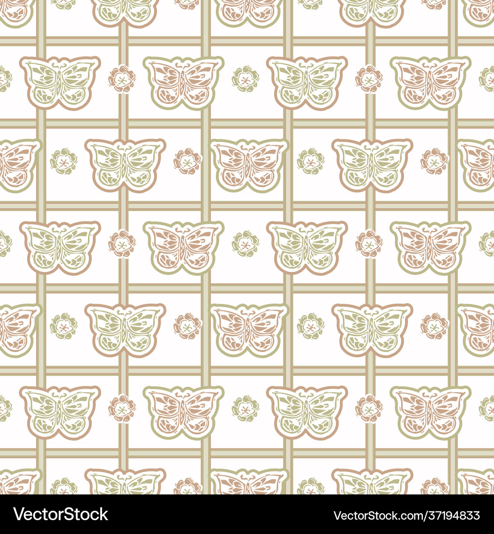 Seamless minimalist butterfly blockprint pattern Seamless minimalist butterfly blockprint pattern vector image