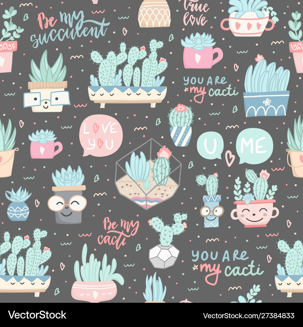 Seamless pattern with cactuses and succulents Seamless pattern with cactuses and succulents vector image