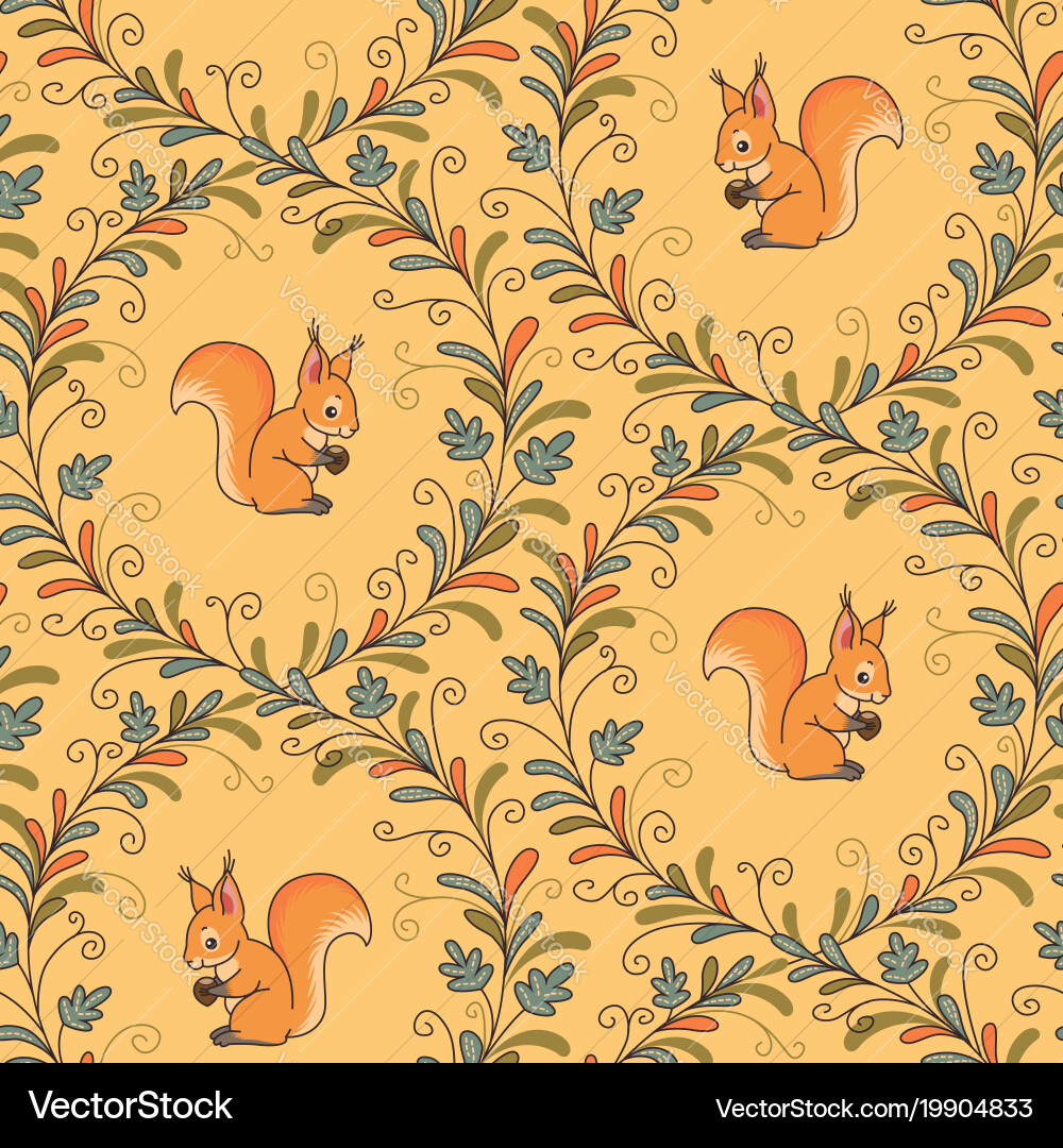 Squirrels on Branches Pattern vector image