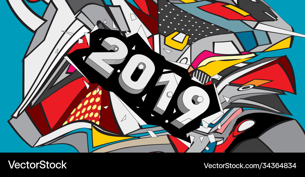 2019 new year text with colorful abstract vector image