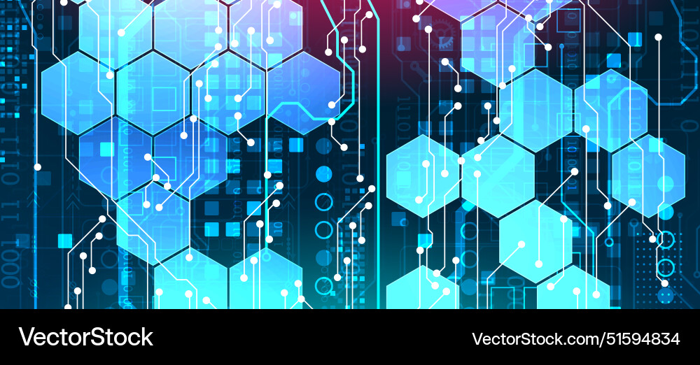 Abstract circuit board and hexagons on gradient Abstract circuit board and hexagons on gradient Vector Image
