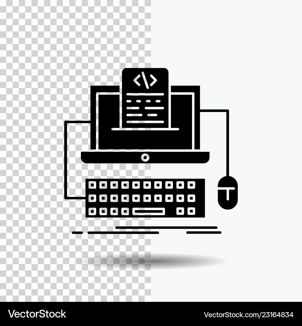 Code coding computer monoblock screen glyph icon Code coding computer monoblock screen glyph icon vector image