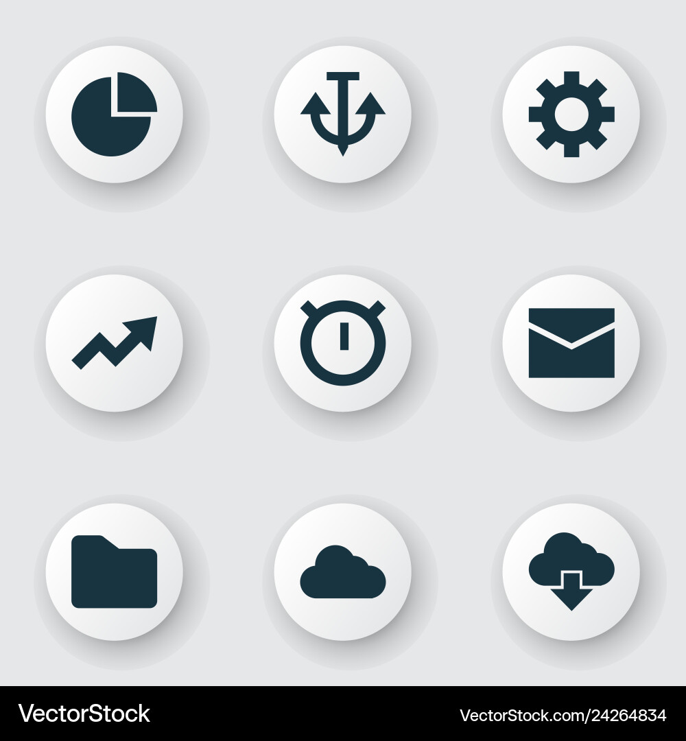 Interface icons set with anchor folder stopwatch vector image