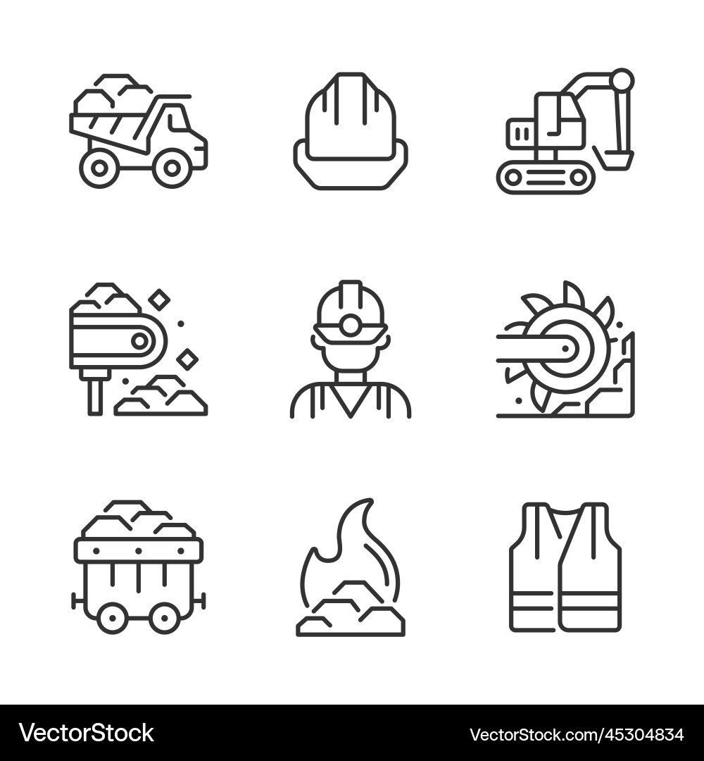 Mining Equipment Icons - Linear Style vector image