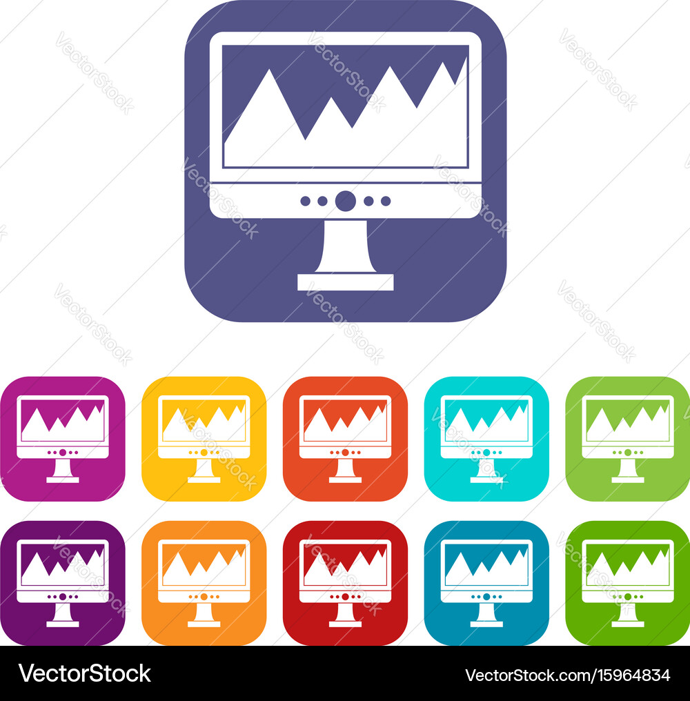 Monitor and a chart icons set vector image