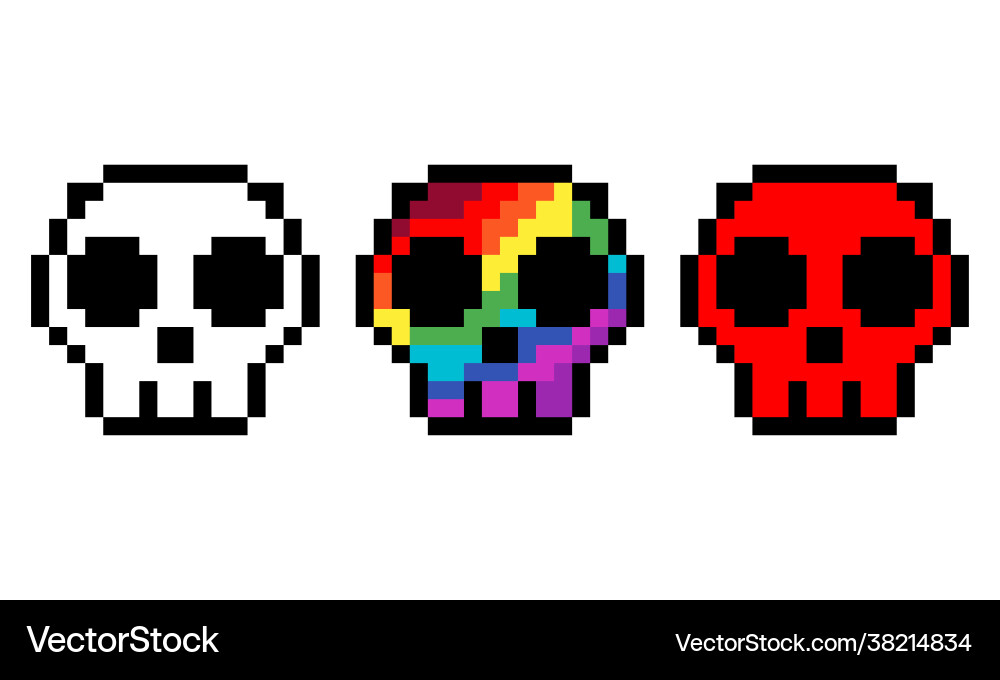 Pixel Skull Set - 8-bit Style vector image