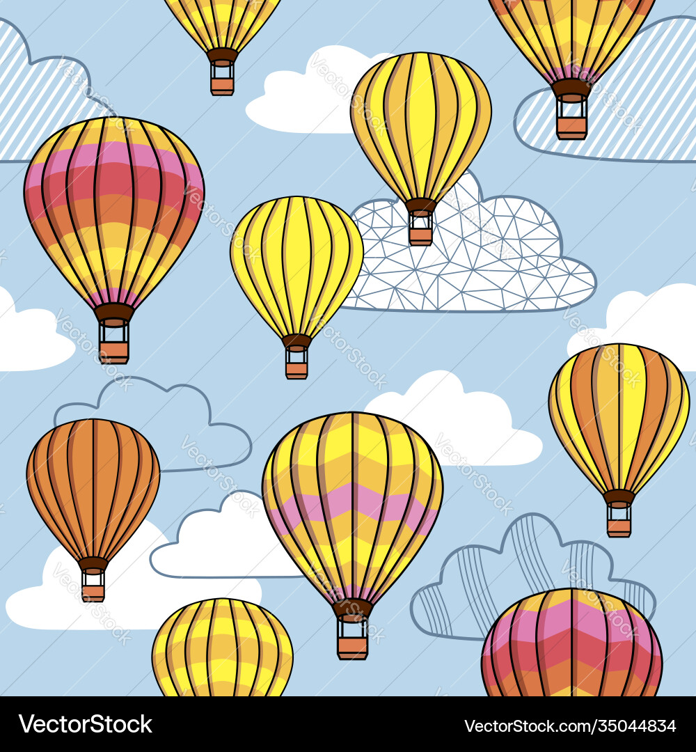 Seamless pattern with clouds and balloons Vector Image