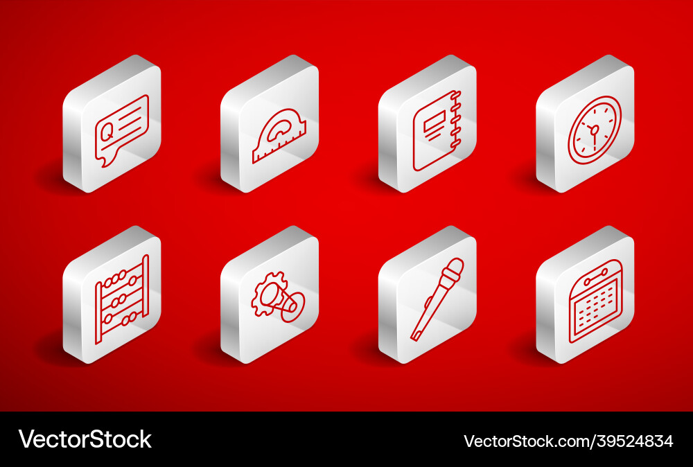 Set line calendar protractor grid notebook Set line calendar protractor grid notebook vector image