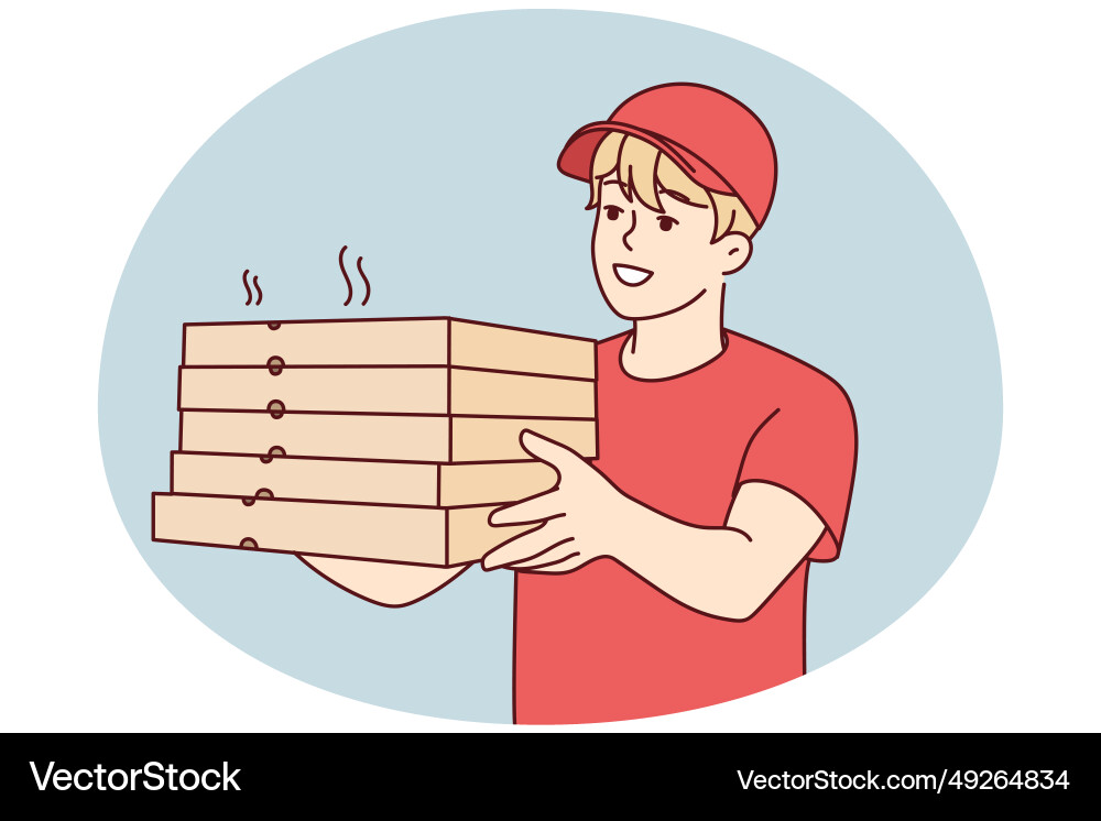 Smiling deliveryman with pizza boxes Vector Image