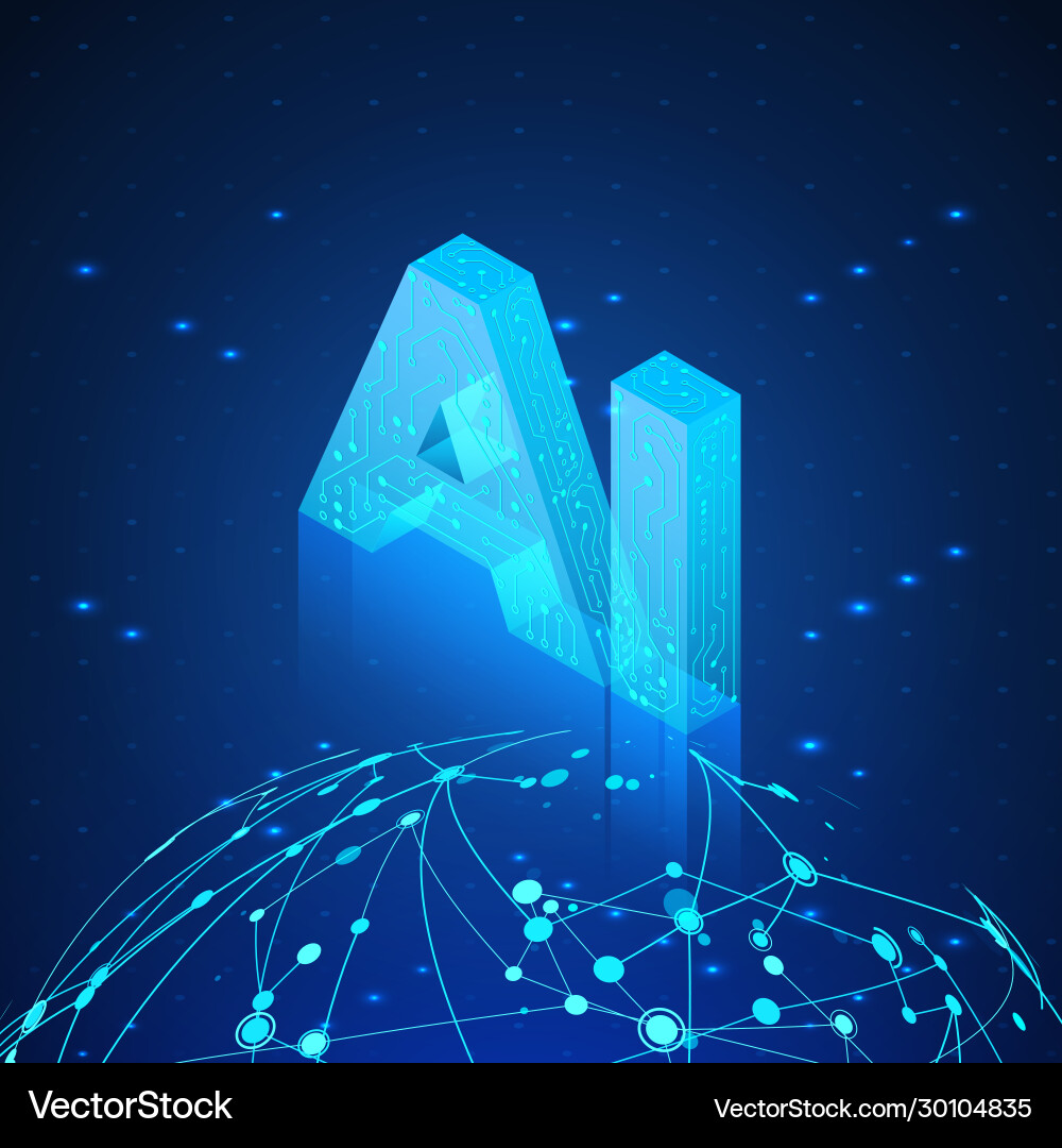 Ai hologram over global network artificial Ai hologram over global network artificial vector image