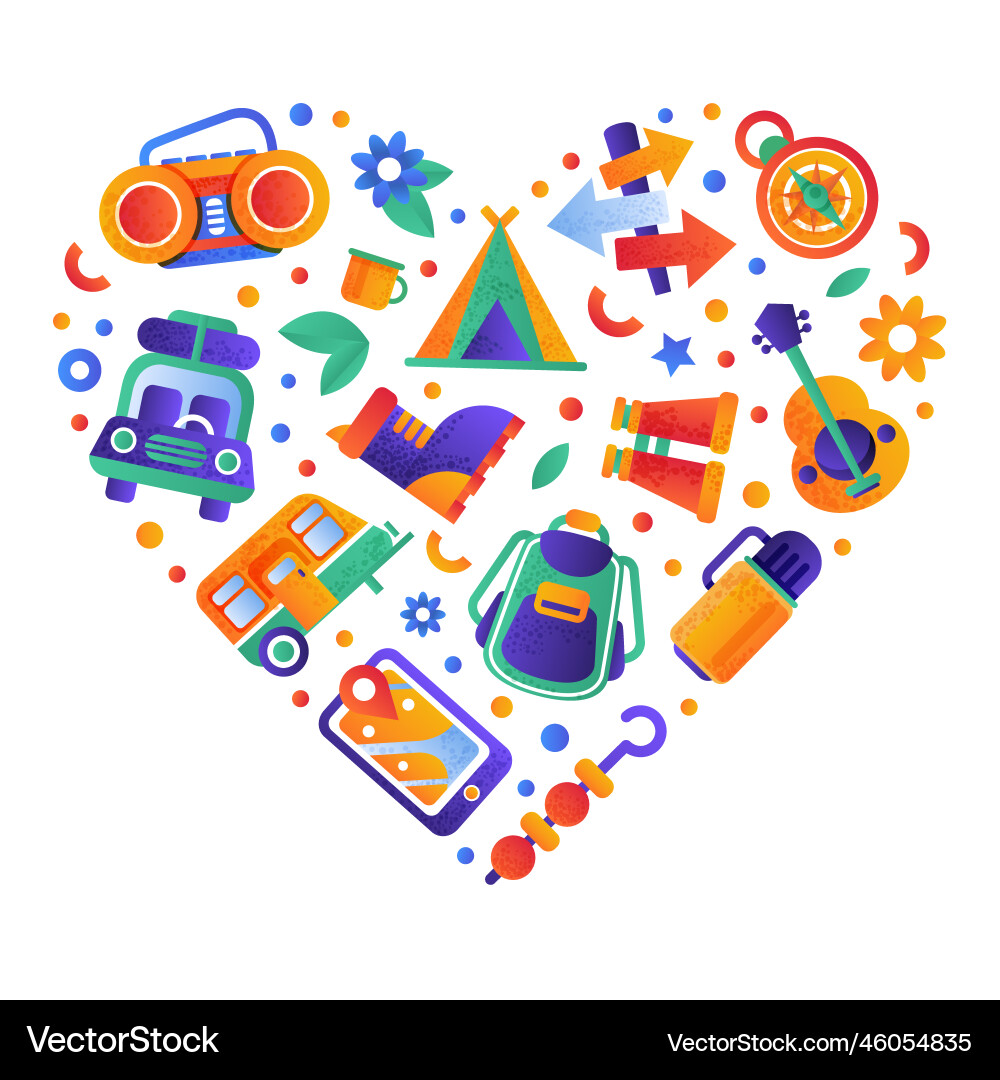 Camping objects seamless pattern of heart shape Camping objects seamless pattern of heart shape vector image