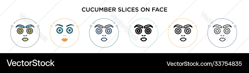 Cucumber slices on face icon in filled thin line vector image