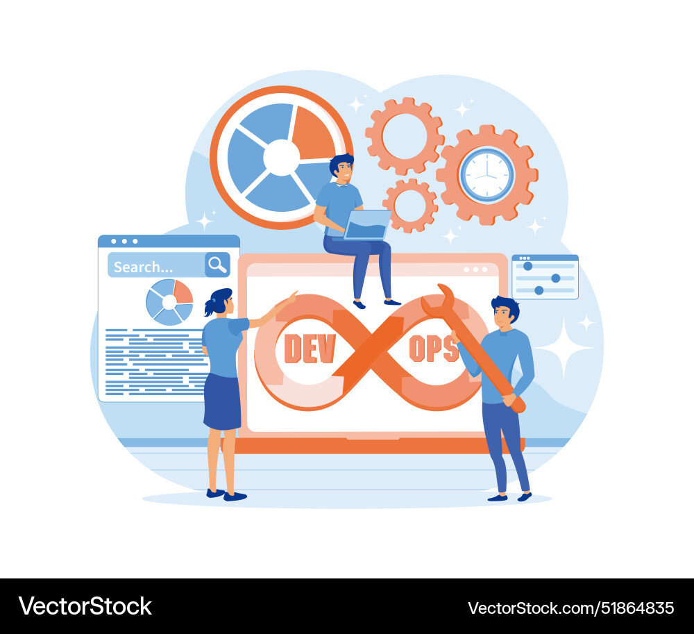 Devops concept tiny programmers practice vector image