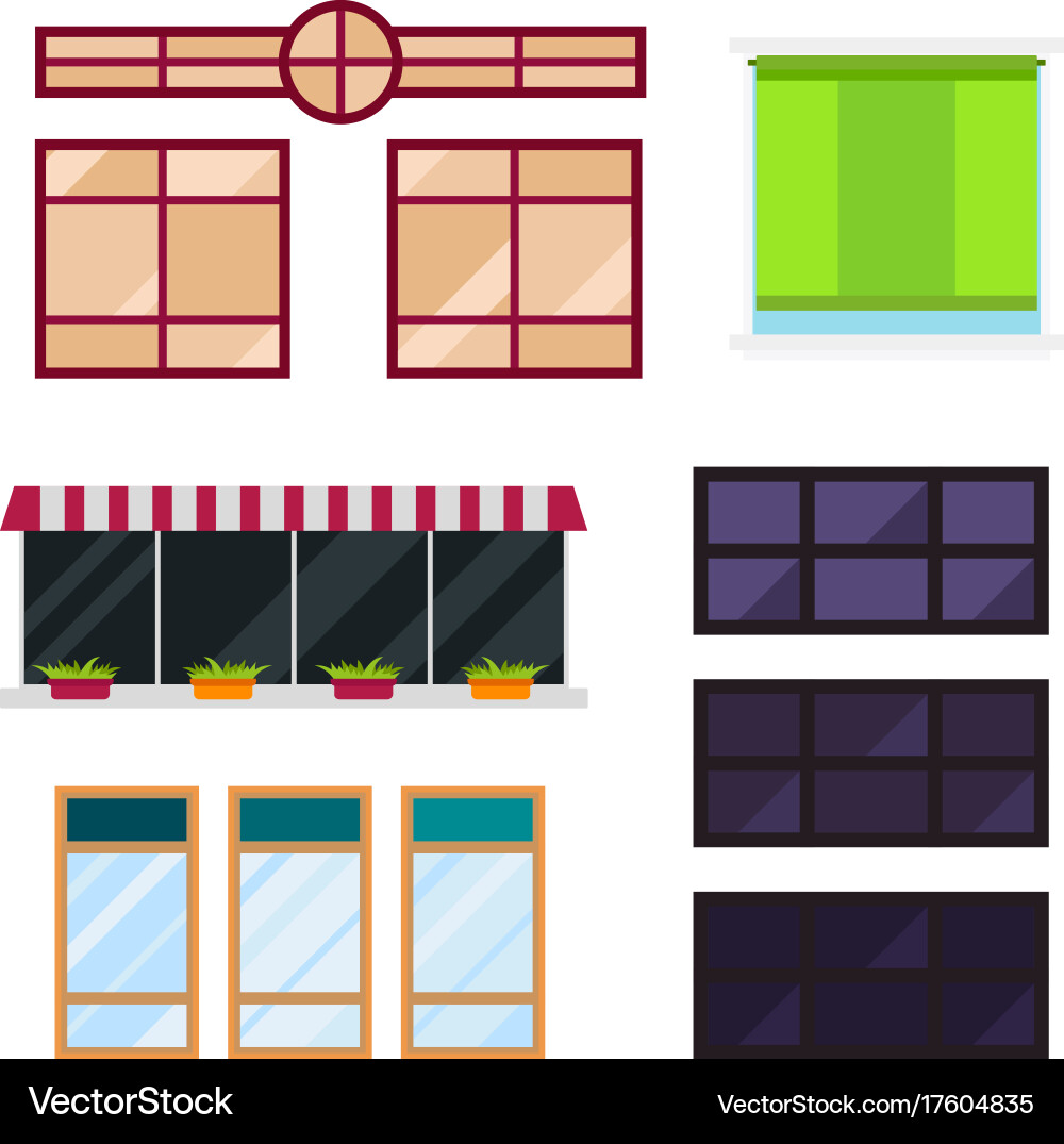 Different types house windows elements flat style Vector Image