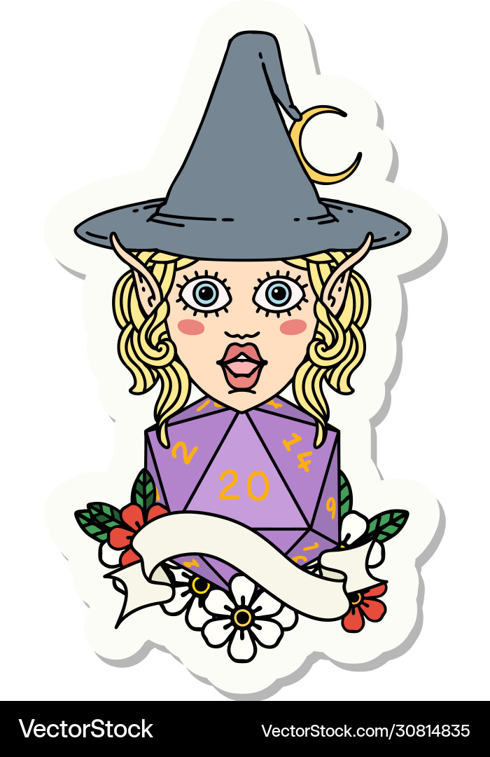 Elf mage character with natural twenty dice roll Vector Image