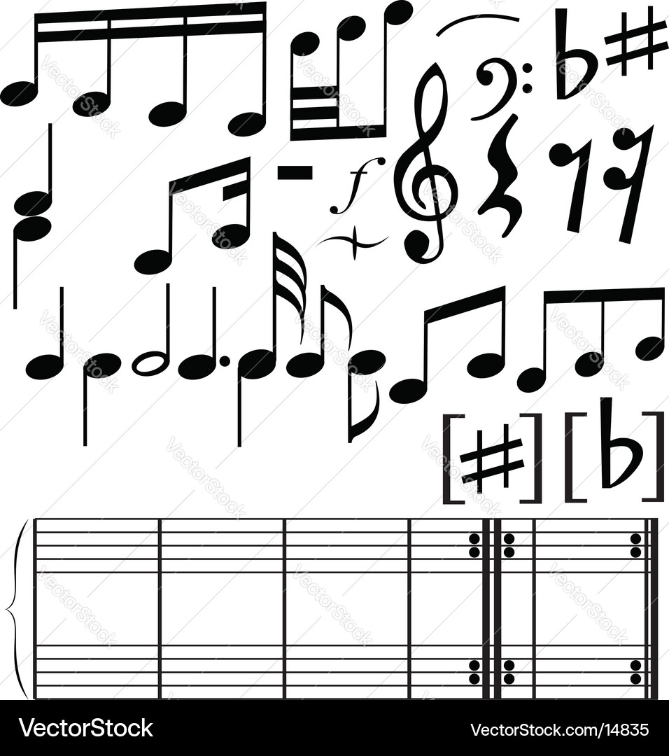 Musical Note Set - Black and White vector image