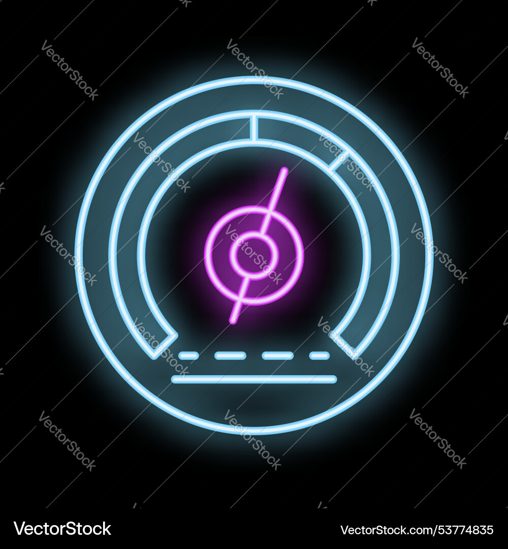 Neon icon of speedometer showing maximum speed Neon icon of speedometer showing maximum speed vector image