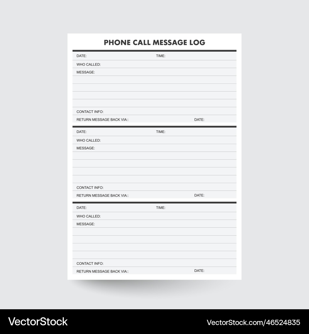 Phone call message log vector image