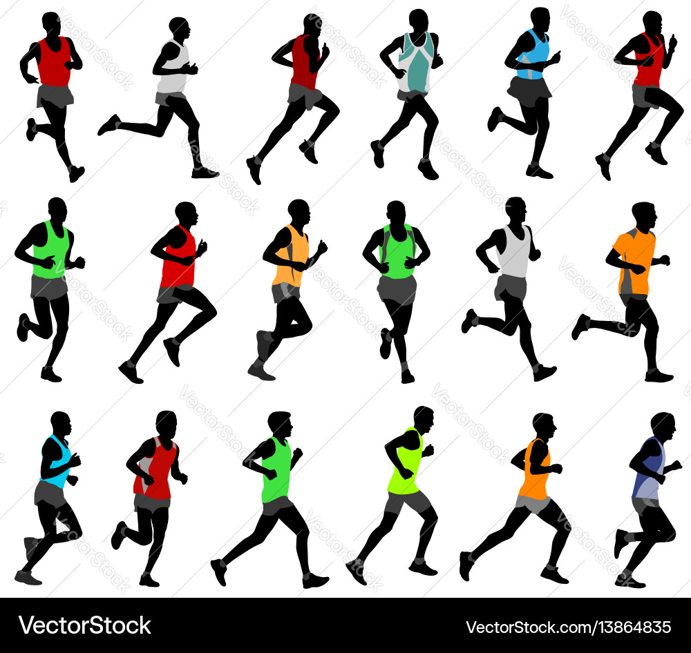 Runners in colored sportswear silhouettes Runners in colored sportswear silhouettes vector image
