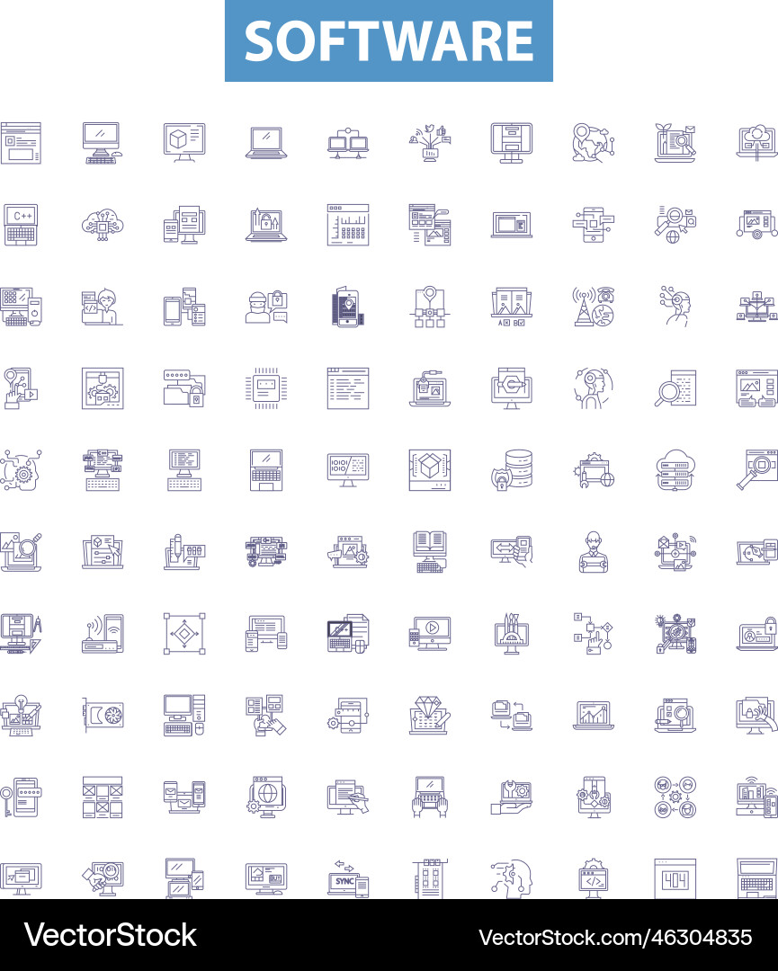 Software line icons signs set program Software line icons signs set program vector image