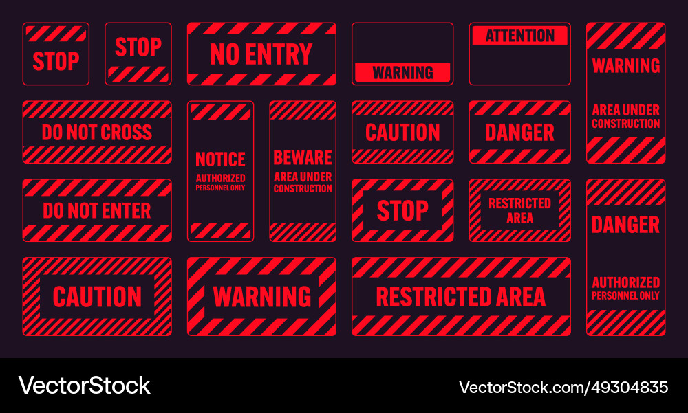 Various red warning signs with diagonal lines Various red warning signs with diagonal lines Vector Image