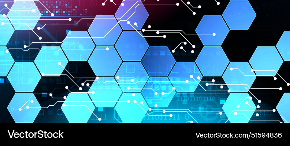 Abstract circuit board and hexagons on gradient Abstract circuit board and hexagons on gradient Vector Image