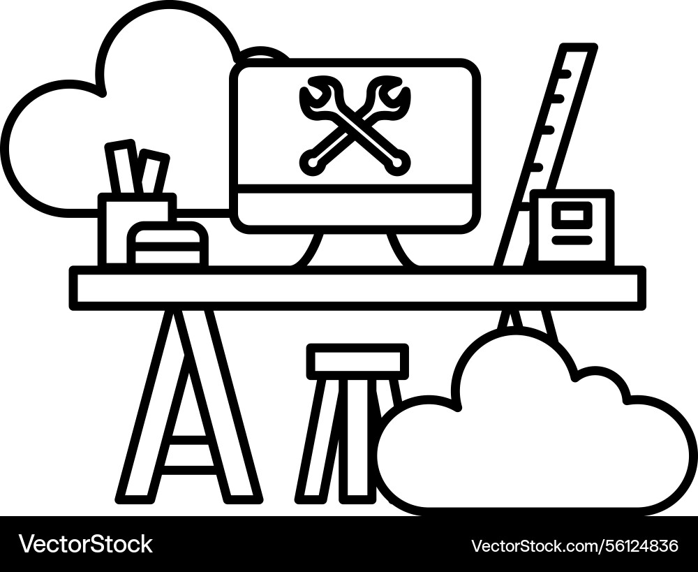 Computer desk with a monitor and ruler Computer desk with a monitor and ruler vector image
