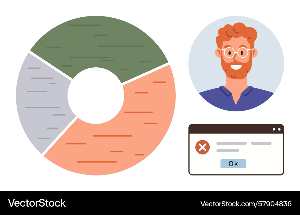 Data analysis and error notification displayed vector image